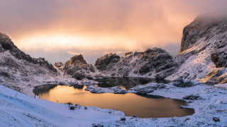 Mountain lake snow clouds dusk - covered free wallpaper