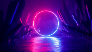 Neon circle room city moon - circle free wallpaper