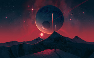 Red sky stars planet city - image of a planet free wallpaper