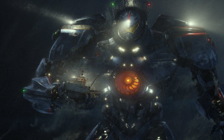 Robot glowingface darkwater ship cityscape - a video game free wallpaper