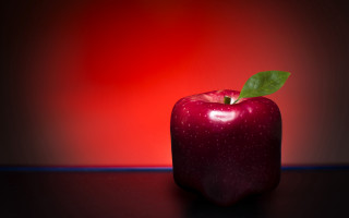 Red apple green leaf table - a red apple free wallpaper