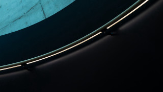 Circular mirror blue wall clock - side wall free wallpaper