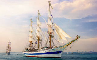 Sailboat ocean cloudy sky water - blue sky free wallpaper