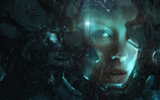 Futuristic astronaut cyberpunk city aurora - cedric peyravernay free wallpaper