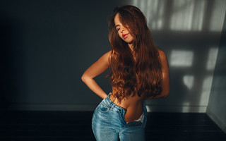 Woman long hair room hands - flowing free wallpaper