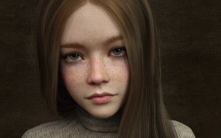 Freckled woman 3d render portrait - shaded free wallpaper