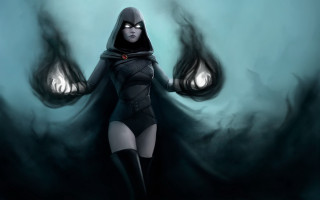 Woman hooded cape glowing eyes - her pocket free wallpaper for desktop