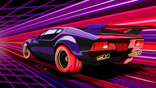 Neon tunnel car retrofuturism vector - a cartoon style free wallpaper