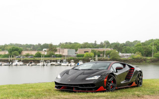 Black red sportscar lake boats - a field next free wallpaper