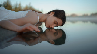 Woman reflection blurry magic realism - over a body of water free wallpaper for desktop