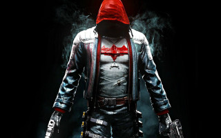 Red hoodie man guns rayonism - a red hoodie free wallpaper for desktop