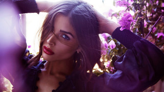 Woman purple lipstick fashion flowers - red lipstick free wallpaper