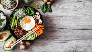 Bowl chopsticks vegetables rice noodles - professional food photography free wallpaper