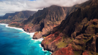 Mountain ocean plane view cliffs - a plane window free wallpaper