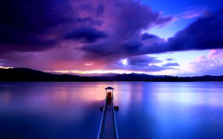 Lake dock lighthouse cloudy sky - end free wallpaper