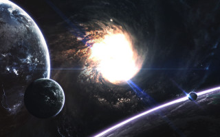 Space sunset planet galaxy moon - two planet free wallpaper