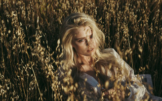 Woman blonde hair field flowers - tall grass free wallpaper