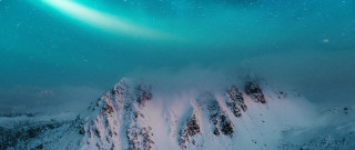 Green aurora snowy mountains night - blue sky free wallpaper for desktop