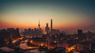 City skyline river sunset orange - cao buxing free wallpaper