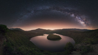 Lake mountains night star aurora - star above free wallpaper