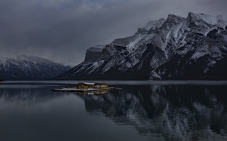 Boat lake mountain snow minimalism - anthony s waters free wallpaper