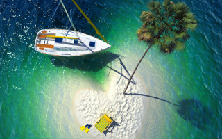 Docked boat island palm buoy - a small island in the ocean free wallpaper