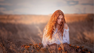 Woman red hair field autumn - free autumn wallpaper