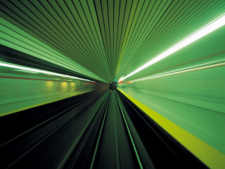 Train tunnel green yellow lines - the end free wallpaper