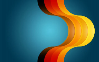 Blue background red yellow curved - geometric abstract art free wallpaper for desktop