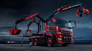 Red truck crane dark field - a crane free wallpaper