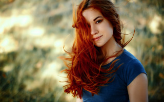 Red haired woman woods portrait - eszter mattioni free wallpaper