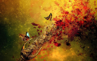 Butterfly flying art red yellow - carne griffiths free wallpaper for desktop