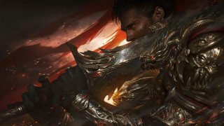 Armor sword flag sky stars - a man in armor holding free wallpaper