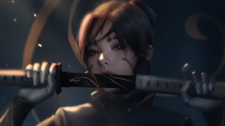Woman sword strange expression blurry - a strange look free wallpaper