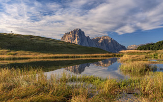 Mountain lake grassy field trees - a grassy field in the foreground free wallpaper
