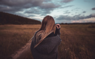 Woman field sky clouds shallow - free vintage wallpaper