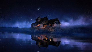 House hill lake night moon - a moon free wallpaper for desktop