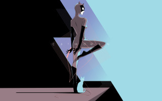 Woman black cat suit standing - cubofuturism free wallpaper