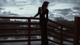 Gothic dress bridge water clouds - a long dress free wallpaper
