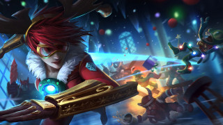 Red haired woman glowing object - red hair holding free wallpaper