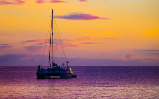 Sailboat sunset pink yellow urban - sky in the background free wallpaper