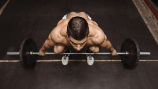 Man pushup barbell gym blackfloor - a black floor free wallpaper