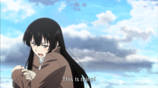 Girl long black hair knife - her hand and a sky background free wallpaper