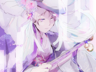 Woman hat sword flower purple - her hand and a flower free wallpaper
