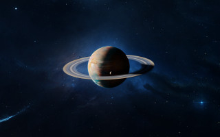 Saturn space stars blue sky - free space wallpaper for desktop