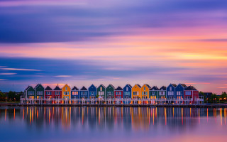 Colorful houses lake pier sunset - top of a lake next free wallpaper for desktop
