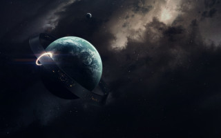 Space station planet stars clouds - a planet free wallpaper