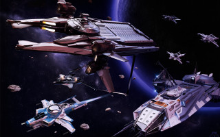 Space station ships planet stars - a few star free wallpaper