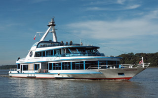 Large boat water shoreline trees 3 - barbizon school free wallpaper