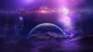 Purple blue space mountains stars - a. hardy free wallpaper